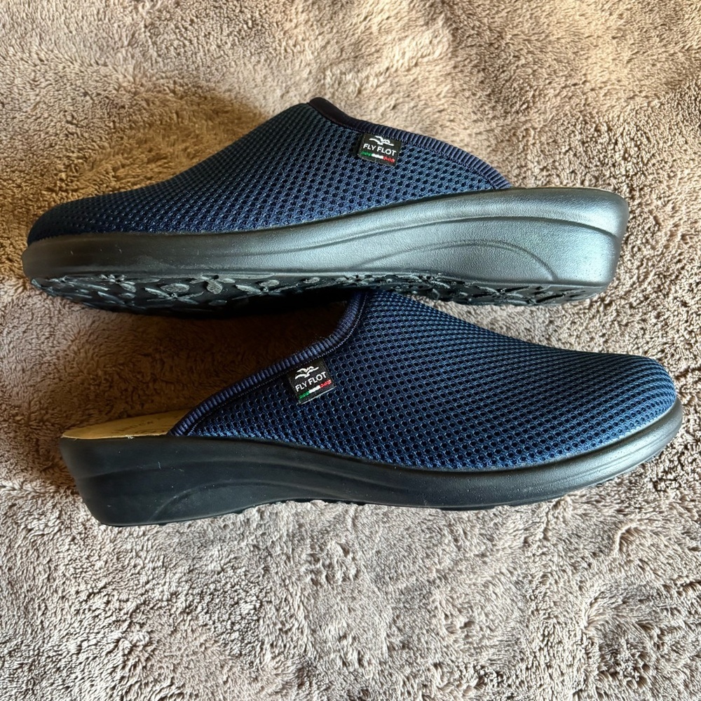 Fly Flot Navy Blue Mesh Comfort Clogs Made in Italy Anatomic Leather Insole 41 - Picture 6 of 6
